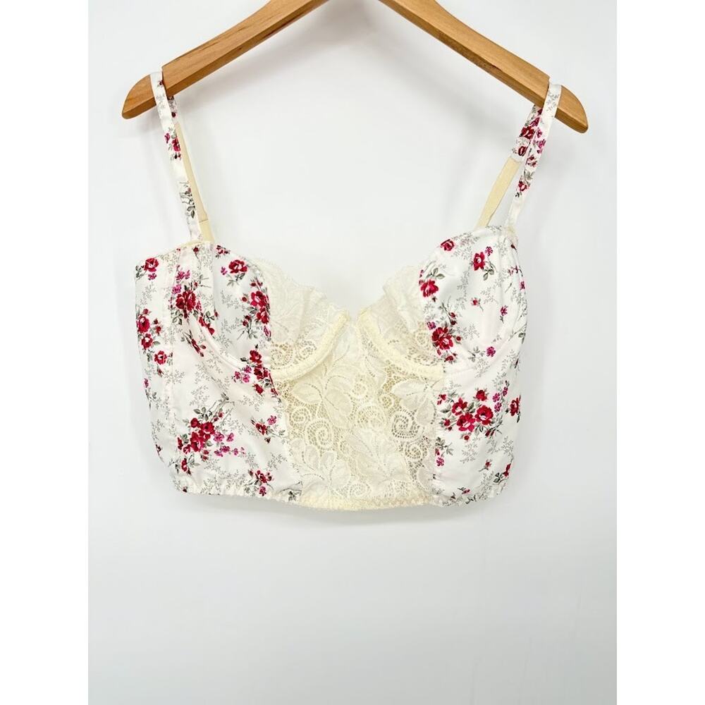 Vtg Yessica Floral Satin Lace Longline Bra Underwire US 34 Unknown‎ Cup Romantic